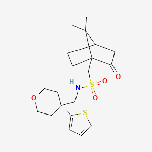 molecular formula C20H29NO4S2 B2988361 1-(7,7-二甲基-2-氧代双环[2.2.1]庚烷-1-基)-N-((4-(噻吩-2-基)四氢-2H-吡喃-4-基)甲基)甲磺酰胺 CAS No. 1797074-04-4