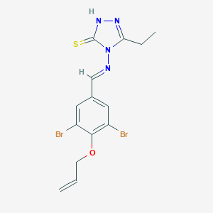 molecular formula C14H14Br2N4OS B298837 4-{[4-(allyloxy)-3,5-dibromobenzylidene]amino}-5-ethyl-4H-1,2,4-triazol-3-yl hydrosulfide 
