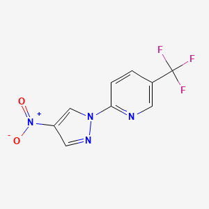 molecular formula C9H5F3N4O2 B2988370 2-(4-nitro-1H-pyrazol-1-yl)-5-(trifluoromethyl)pyridine CAS No. 122890-62-4