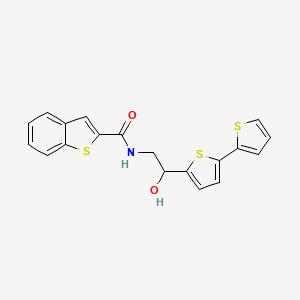 molecular formula C19H15NO2S3 B2988372 N-(2-{[2,2'-bithiophene]-5-yl}-2-hydroxyethyl)-1-benzothiophene-2-carboxamide CAS No. 2097862-08-1