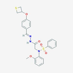 molecular formula C25H25N3O5S2 B298838 N-(2-methoxyphenyl)-N-(2-oxo-2-{2-[4-(3-thietanyloxy)benzylidene]hydrazino}ethyl)benzenesulfonamide 