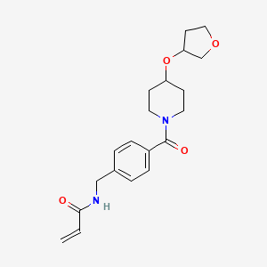 molecular formula C20H26N2O4 B2988385 N-[[4-[4-(Oxolan-3-yloxy)piperidine-1-carbonyl]phenyl]methyl]prop-2-enamide CAS No. 2198354-82-2