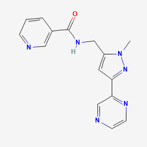 molecular formula C15H14N6O B2988400 N-((1-methyl-3-(pyrazin-2-yl)-1H-pyrazol-5-yl)methyl)nicotinamide CAS No. 2034550-56-4