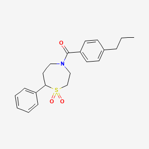 molecular formula C21H25NO3S B2988408 (1,1-Dioxido-7-phenyl-1,4-thiazepan-4-yl)(4-propylphenyl)methanone CAS No. 2310040-92-5