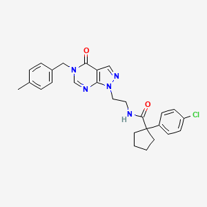molecular formula C27H28ClN5O2 B2988409 1-(4-氯苯基)-N-(2-(5-(4-甲基苄基)-4-氧代-4,5-二氢-1H-吡唑并[3,4-d]嘧啶-1-基)乙基)环戊烷甲酰胺 CAS No. 922846-33-1