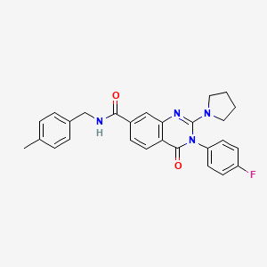 molecular formula C27H25FN4O2 B2988412 3-(4-氟苯基)-N-(4-甲基苄基)-4-氧代-2-吡咯啉-1-基-3,4-二氢喹唑啉-7-甲酸胺 CAS No. 1251618-90-2