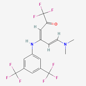 molecular formula C16H13F9N2O B2988415 4-[3,5-Bis(trifluoromethyl)anilino]-6-(dimethylamino)-1,1,1-trifluoro-3,5-hexadien-2-one CAS No. 338416-16-3