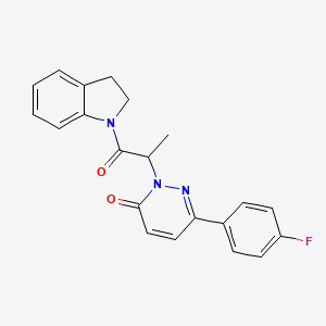 molecular formula C21H18FN3O2 B2988425 6-(4-fluorophenyl)-2-(1-(indolin-1-yl)-1-oxopropan-2-yl)pyridazin-3(2H)-one CAS No. 1203100-82-6