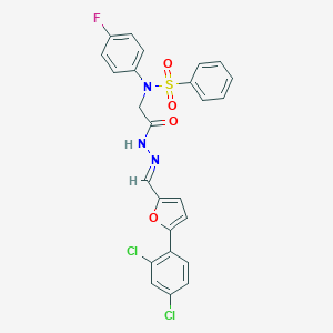 molecular formula C25H18Cl2FN3O4S B298843 N-[2-(2-{[5-(2,4-dichlorophenyl)-2-furyl]methylene}hydrazino)-2-oxoethyl]-N-(4-fluorophenyl)benzenesulfonamide 
