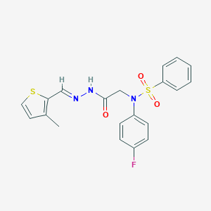 molecular formula C20H18FN3O3S2 B298844 N-(4-fluorophenyl)-N-(2-{2-[(3-methyl-2-thienyl)methylene]hydrazino}-2-oxoethyl)benzenesulfonamide 