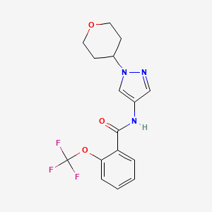 molecular formula C16H16F3N3O3 B2988450 N-[1-(氧杂环戊烷-4-基)吡唑-4-基]-2-(三氟甲氧基)苯甲酰胺 CAS No. 1796948-55-4