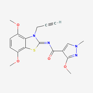 molecular formula C18H18N4O4S B2988477 (Z)-N-(4,7-dimethoxy-3-(prop-2-yn-1-yl)benzo[d]thiazol-2(3H)-ylidene)-3-methoxy-1-methyl-1H-pyrazole-4-carboxamide CAS No. 1173375-48-8