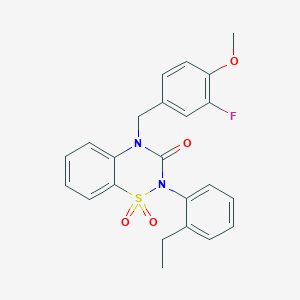 molecular formula C23H21FN2O4S B2988528 2-(2-ethylphenyl)-4-(3-fluoro-4-methoxybenzyl)-2H-1,2,4-benzothiadiazin-3(4H)-one 1,1-dioxide CAS No. 1031969-57-9