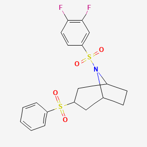 molecular formula C19H19F2NO4S2 B2988548 (1R,5S)-8-((3,4-二氟苯基)磺酰基)-3-(苯磺酰基)-8-氮杂双环[3.2.1]辛烷 CAS No. 1448064-31-0