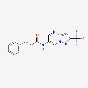 molecular formula C16H13F3N4O B2988563 3-苯基-N-(2-(三氟甲基)吡唑并[1,5-a]嘧啶-6-基)丙酰胺 CAS No. 2034234-72-3