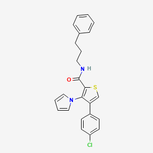 molecular formula C24H21ClN2OS B2988568 4-(4-chlorophenyl)-N-(3-phenylpropyl)-3-(1H-pyrrol-1-yl)thiophene-2-carboxamide CAS No. 1291856-35-3
