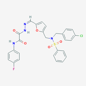 molecular formula C27H22ClFN4O5S B298857 2-{2-[(5-{[(4-chlorobenzyl)(phenylsulfonyl)amino]methyl}-2-furyl)methylene]hydrazino}-N-(4-fluorophenyl)-2-oxoacetamide 