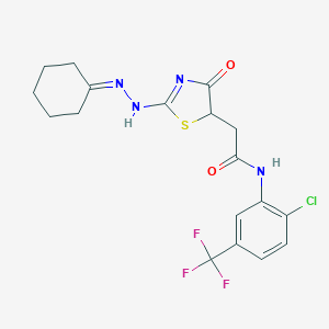 molecular formula C18H18ClF3N4O2S B298858 N-[2-chloro-5-(trifluoromethyl)phenyl]-2-[2-(2-cyclohexylidenehydrazinyl)-4-oxo-1,3-thiazol-5-yl]acetamide 