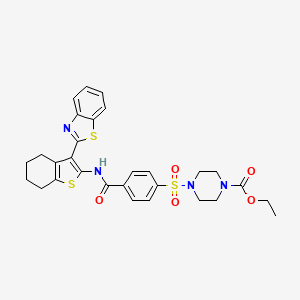molecular formula C29H30N4O5S3 B2988582 Ethyl 4-((4-((3-(benzo[d]thiazol-2-yl)-4,5,6,7-tetrahydrobenzo[b]thiophen-2-yl)carbamoyl)phenyl)sulfonyl)piperazine-1-carboxylate CAS No. 398998-89-5