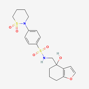 molecular formula C19H24N2O6S2 B2988588 4-(1,1-dioxido-1,2-thiazinan-2-yl)-N-((4-hydroxy-4,5,6,7-tetrahydrobenzofuran-4-yl)methyl)benzenesulfonamide CAS No. 2309752-77-8