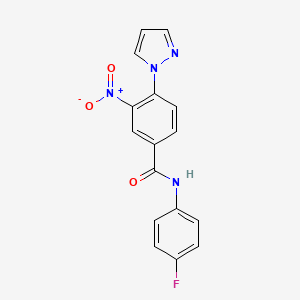 molecular formula C16H11FN4O3 B2988591 N-(4-fluorophenyl)-3-nitro-4-(1H-pyrazol-1-yl)benzenecarboxamide CAS No. 321534-60-5