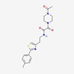 molecular formula C20H24N4O3S B2988599 2-(4-acetylpiperazin-1-yl)-2-oxo-N-(2-(2-(p-tolyl)thiazol-4-yl)ethyl)acetamide CAS No. 897452-24-3