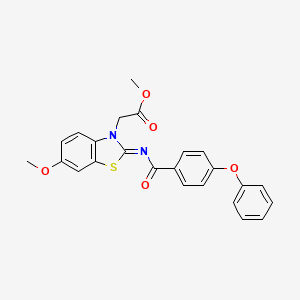 molecular formula C24H20N2O5S B2988607 Methyl 2-[6-methoxy-2-(4-phenoxybenzoyl)imino-1,3-benzothiazol-3-yl]acetate CAS No. 1005729-22-5