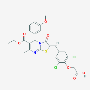 2-[2,6-dichloro-4-[(Z)-[6-ethoxycarbonyl-5-(3-methoxyphenyl)-7-methyl-3-oxo-5H-[1,3]thiazolo[3,2-a]pyrimidin-2-ylidene]methyl]phenoxy]acetic acid