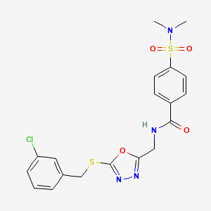 molecular formula C19H19ClN4O4S2 B2988624 N-((5-((3-chlorobenzyl)thio)-1,3,4-oxadiazol-2-yl)methyl)-4-(N,N-dimethylsulfamoyl)benzamide CAS No. 941985-72-4