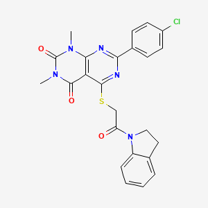 molecular formula C24H20ClN5O3S B2988626 7-(4-chlorophenyl)-5-((2-(indolin-1-yl)-2-oxoethyl)thio)-1,3-dimethylpyrimido[4,5-d]pyrimidine-2,4(1H,3H)-dione CAS No. 872694-63-8