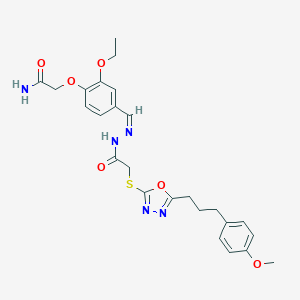 2-[2-ethoxy-4-[(Z)-[[2-[[5-[3-(4-methoxyphenyl)propyl]-1,3,4-oxadiazol-2-yl]sulfanyl]acetyl]hydrazinylidene]methyl]phenoxy]acetamide