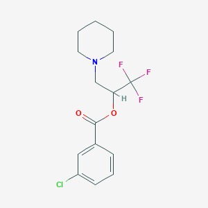 B2988631 2,2,2-Trifluoro-1-(piperidinomethyl)ethyl 3-chlorobenzenecarboxylate CAS No. 477848-34-3