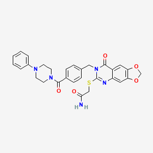 molecular formula C29H27N5O5S B2988632 2-((8-氧代-7-(4-(4-苯基哌嗪-1-羰基)苄基)-7,8-二氢-[1,3]二氧杂环[4,5-g]喹唑啉-6-基)硫代)乙酰胺 CAS No. 896682-45-4