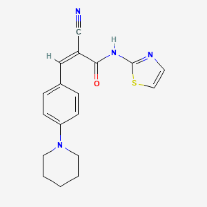 molecular formula C18H18N4OS B2988636 (Z)-2-Cyano-3-(4-piperidin-1-ylphenyl)-N-(1,3-thiazol-2-yl)prop-2-enamide CAS No. 2173632-57-8