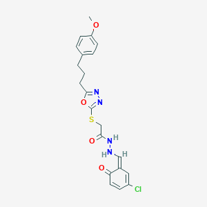 molecular formula C21H21ClN4O4S B298864 N'-[(Z)-(3-chloro-6-oxocyclohexa-2,4-dien-1-ylidene)methyl]-2-[[5-[3-(4-methoxyphenyl)propyl]-1,3,4-oxadiazol-2-yl]sulfanyl]acetohydrazide 