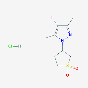 molecular formula C9H14ClIN2O2S B2988644 3-(4-碘-3,5-二甲基-1H-吡唑-1-基)-1lambda6-硫代烷-1,1-二酮盐酸盐 CAS No. 1788823-11-9