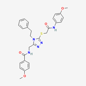 molecular formula C28H29N5O4S B2988658 4-methoxy-N-((5-((2-((4-methoxyphenyl)amino)-2-oxoethyl)thio)-4-phenethyl-4H-1,2,4-triazol-3-yl)methyl)benzamide CAS No. 476448-10-9