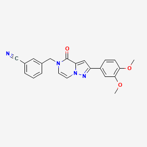 molecular formula C22H18N4O3 B2988659 3-((2-(3,4-dimethoxyphenyl)-4-oxopyrazolo[1,5-a]pyrazin-5(4H)-yl)methyl)benzonitrile CAS No. 1326869-76-4