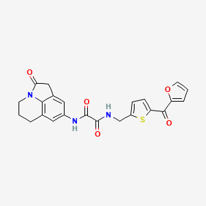 molecular formula C23H19N3O5S B2988662 N-[[5-(呋喃-2-羰基)噻吩-2-基]甲基]-N'-(2-氧代-1-氮杂三环[6.3.1.04,12]十二烷-4,6,8(12)-三烯-6-基)草酰胺 CAS No. 1797547-37-5