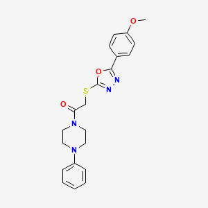 molecular formula C21H22N4O3S B2988670 2-((5-(4-Methoxyphenyl)-1,3,4-oxadiazol-2-yl)thio)-1-(4-phenylpiperazin-1-yl)ethanone CAS No. 850936-81-1