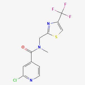 molecular formula C12H9ClF3N3OS B2988674 2-Chloro-N-methyl-N-[[4-(trifluoromethyl)-1,3-thiazol-2-yl]methyl]pyridine-4-carboxamide CAS No. 1436198-88-7