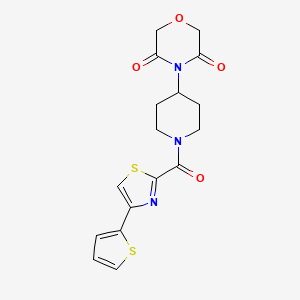 molecular formula C17H17N3O4S2 B2988680 4-(1-(4-(Thiophen-2-yl)thiazole-2-carbonyl)piperidin-4-yl)morpholine-3,5-dione CAS No. 2034467-42-8