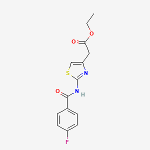 molecular formula C14H13FN2O3S B2988683 [2-(4-Fluoro-benzoylamino)-thiazol-4-yl]-acetic acid ethyl ester CAS No. 177957-47-0