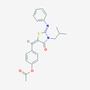 molecular formula C22H22N2O3S B298869 4-{[3-Isobutyl-4-oxo-2-(phenylimino)-1,3-thiazolidin-5-ylidene]methyl}phenyl acetate 