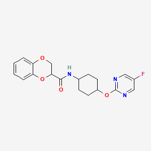 molecular formula C19H20FN3O4 B2988696 N-((1r,4r)-4-((5-氟嘧啶-2-基)氧基)环己基)-2,3-二氢苯并[b][1,4]二氧杂环-2-甲酰胺 CAS No. 2034194-52-8