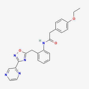 molecular formula C23H21N5O3 B2988698 2-(4-乙氧基苯基)-N-(2-((3-(吡嗪-2-基)-1,2,4-恶二唑-5-基)甲基)苯基)乙酰胺 CAS No. 2034584-86-4