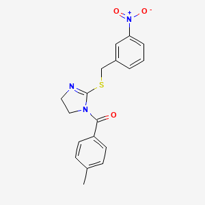 molecular formula C18H17N3O3S B2988700 (2-((3-nitrobenzyl)thio)-4,5-dihydro-1H-imidazol-1-yl)(p-tolyl)methanone CAS No. 851808-49-6