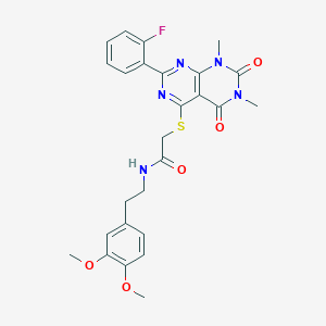 N-(3,4-dimethoxyphenethyl)-2-((2-(2-fluorophenyl)-6,8-dimethyl-5,7-dioxo-5,6,7,8-tetrahydropyrimido[4,5-d]pyrimidin-4-yl)thio)acetamide