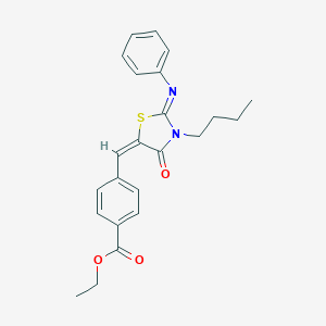 molecular formula C23H24N2O3S B298874 Ethyl 4-{[3-butyl-4-oxo-2-(phenylimino)-1,3-thiazolidin-5-ylidene]methyl}benzoate 