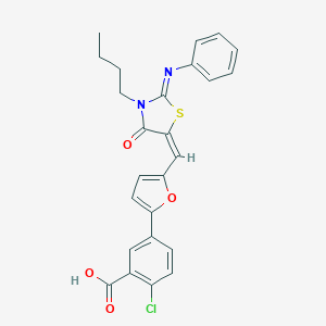 molecular formula C25H21ClN2O4S B298875 5-(5-{[3-Butyl-4-oxo-2-(phenylimino)-1,3-thiazolidin-5-ylidene]methyl}-2-furyl)-2-chlorobenzoic acid 